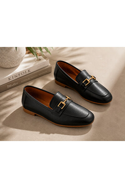 iNCİ TRUSTED STORE Premium Hakiki Deri Kadın Loafer Gold Tokalı Konforlu Ayak...