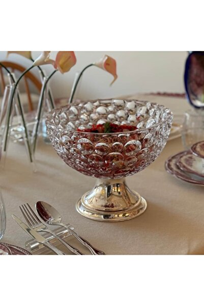 i love home glass Crystal Bubbly Silver Footed Bowl 25 cm