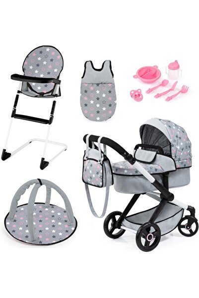 Bayer Set complet pentru papusi Xeo Deluxe Grey cu carucior 2in1 pliabil,mane...