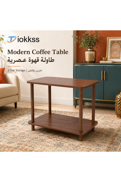 Tiokkss Modern 2-Tier Walnut Wood Grain Coffee Table, Rectangular Sofa Side T...