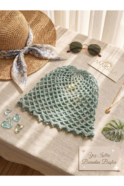 örgü Marsela Hand-Knitted Mesh Beret Hat>Mesh Hat with Glitter Detail>Hair Ac...