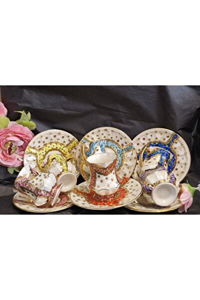 BY.RAYKA PORSELEN El Dekor Princess Porcelain Hand-Painted 6-Piece Cup Set