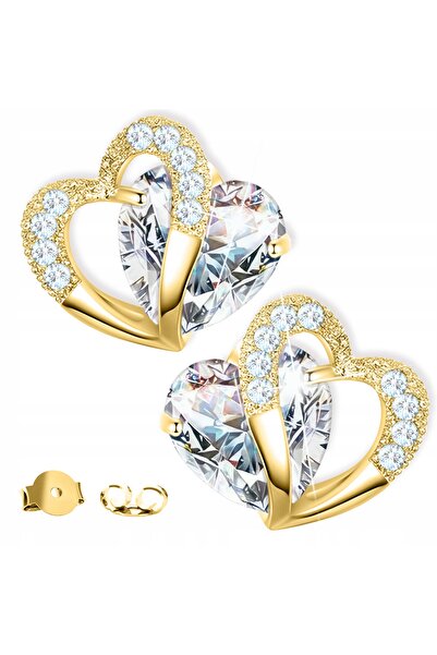 Larezo 925 Sterling Silver Gold Plated Earrings, Heart Shaped With Strange Wh...
