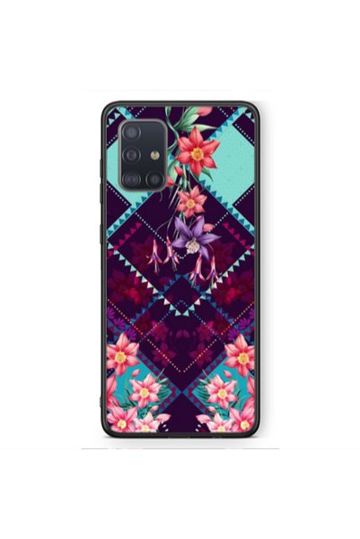 Other Samsung A71 Checkered flowers Black Glossy Θήκη