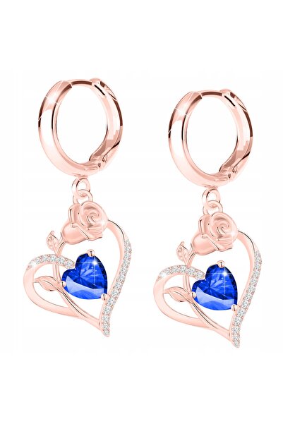 Larezo Cercei Din Argint 925 Placati Cu Aur Roz 18K, In Forma De Inima Cu Roz...