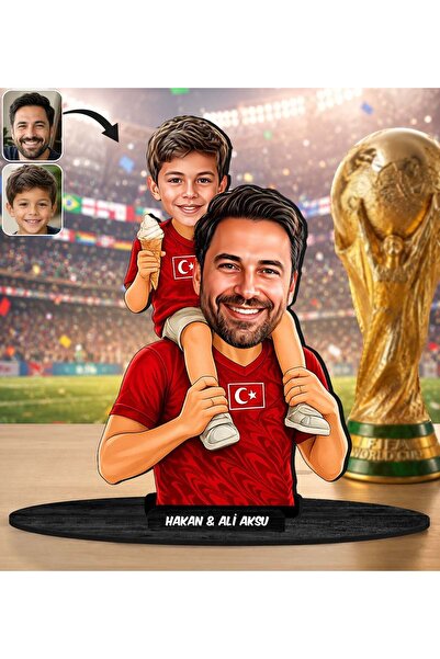 Bk Gift Kişiye Özel Türkiye Milli Takım 2026 Dünya Kupası Baba&Oğul Karikatür...