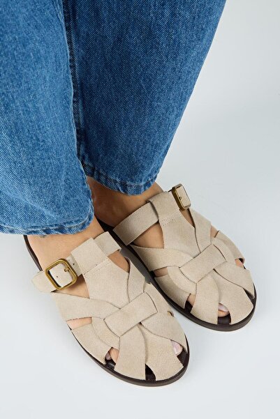 Manijero Qurina Women's Genuine Leather Caged Beige Slippers