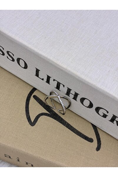 Hedef Bijuteri Silver Color Leaf Zircon Stone Adjustable Brass Ring T1