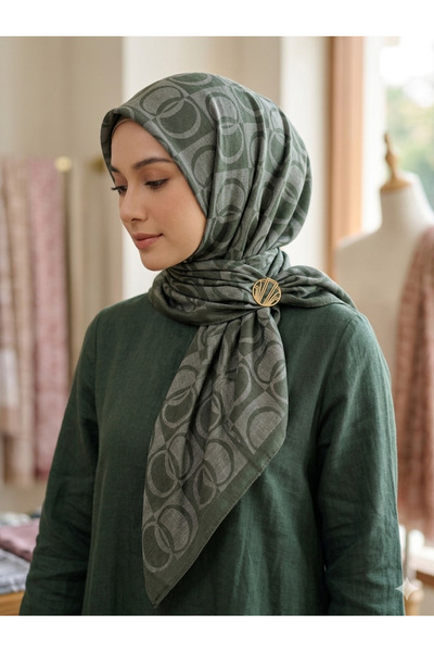 Larissa Scarf Valen İpek Jakarlı Şal Geometrik Desenli