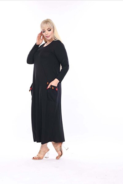 kısmet sepeti Women's Plus Size Soft Textured Long Sleeve Tassel Detail Black...