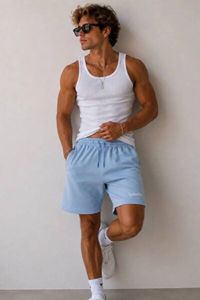 MADZEYMODA Men's Blue Basic Shorts with Embroidery Detail Ls-92047