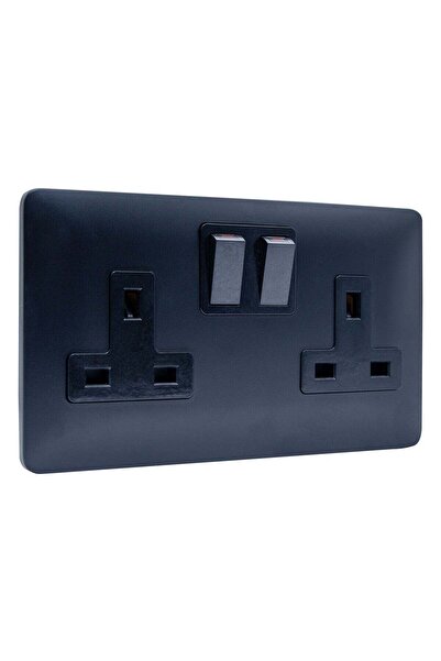 Duravel 3 Pin Universal Wall Socket with LED Indicator, 2 Power Outlets, Black