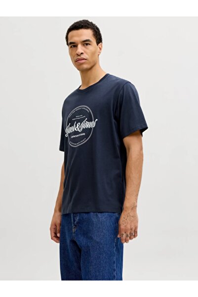 Jack & Jones Tricou bărbătesc, Bumbac, Croială normală, JJEDOVER, Bleumarin î...