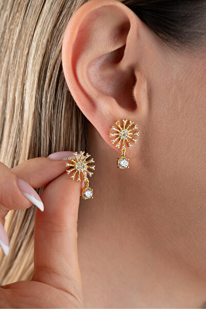 Silvano Jewelry 925 Ayar Gümüş Taşlı Güneş Küpe