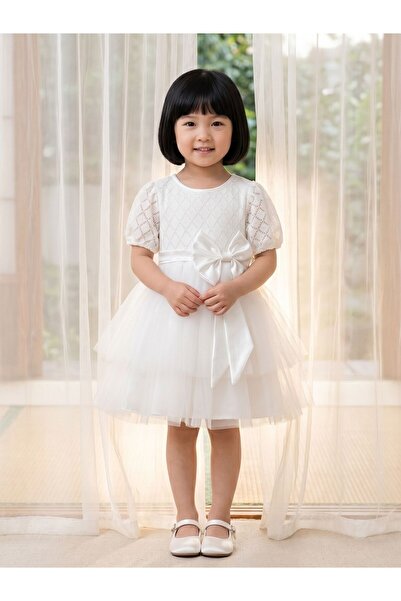Cherrys Bebek Girls' Evening Dress with Lace and Tulle Ribbon