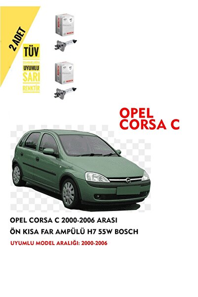 Bosch Opel Corsa C 2000-2006 Arası Ön Kısa Far Ampülü (2 ADET) Sarı Renk