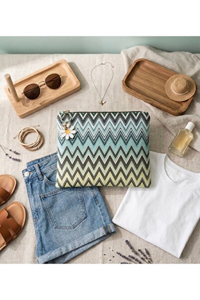 Ruche Atelier Zigzag Desenli Clutch Çanta