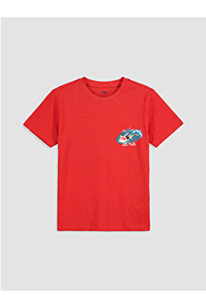 LC Waikiki New Season Red Crew Neck Printed Boys' T-Shirt