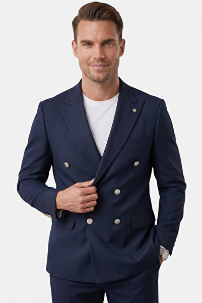 DeepSEA Costum pentru bărbați, albastru marin, slim fit, cu dungi lycra, cu n...