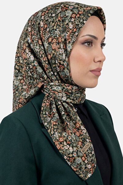 hadiora Women's Light Green Orange Floral Patterned Stitched Writing