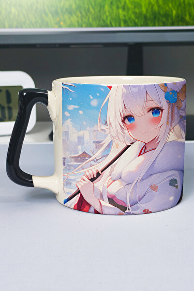 ZipZap كوب سيراميك فاخر مطبوع من Azur Lane (قطعة واحدة) بمقبض أسود خاص بمقبض ...