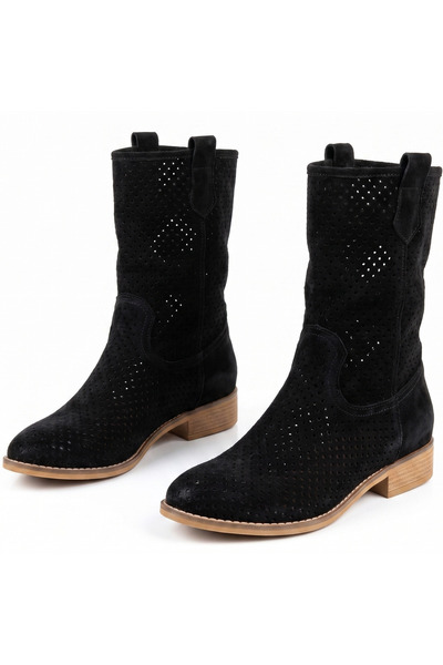 Barinoska Women's Laser Cut Perforated Suede Cowboy Boots Summer Spring Comfo...