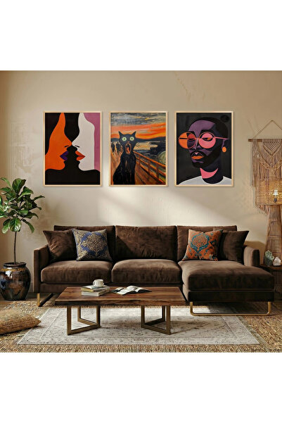 KOLAJTASARIM Set de picturi din 3 piese cu rame din lemn natural, cu un stil ...