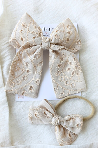 Liliza Accessories Anne Yenidoğan Bebek Seti - Bej Nakışlı Fisto Büyük Otomat...