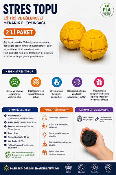 Merlin 2'li Paket - Stres Topu - Eğitici ve Eğlenceli Mekanik El Oyuncağı (SA...