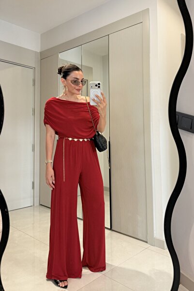 Gizem Ecemiş Oriana Kırmızı Kayık Yaka Sandy Takım