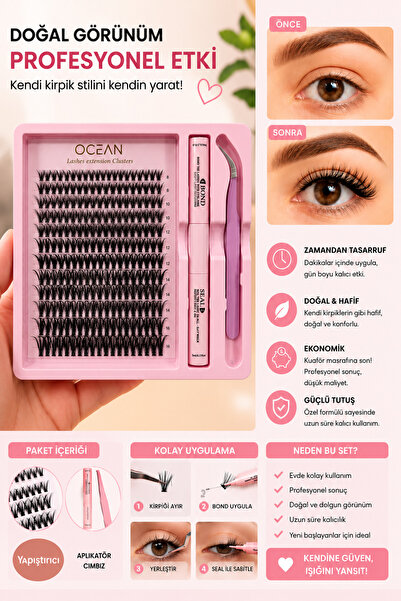 Ocean Takma Kirpik Seti 240 Adet Kirpik, Kirpik Cımbızı, Eyeliner Yapıştırıcı