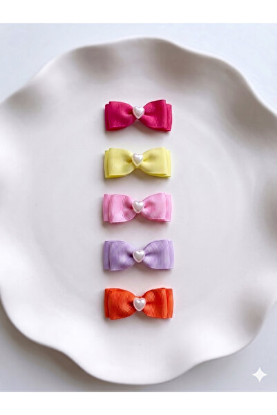 Jeevee Set of 5 Heart Pearl Bow Clips - Special for Handmade Hairless and Low...
