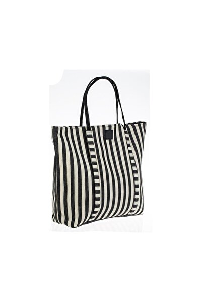OEM Ecru Beach Bag with Striped , Metal Clasp and Inside Functional Pocket , ...