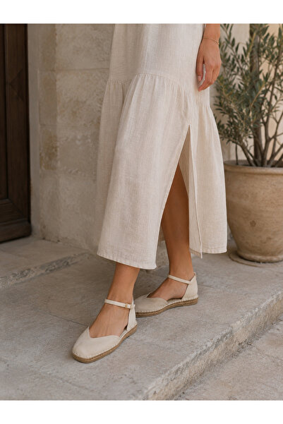 Butik NOBLE SHOES HAKİKİ DERİ AÇIK BEJ ESPADRİL KADIN SANDALET