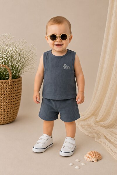Minytrendy Baby Boy Muslin 100% Cotton Top and Bottom Set with Shorts Undersh...