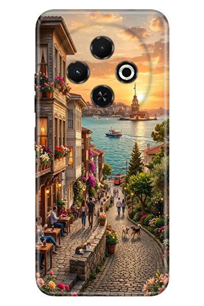 TECNO Spark 30C (KL5n) Kılıf Panoramik İstanbul Temalı Desenli Darbe Emici Si...