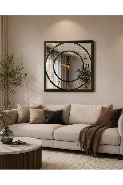 MORPELA Modern Dekoratif Duvar Saati Siyah MDF Gövde Gold ve Gümüş Pleksi Ses...