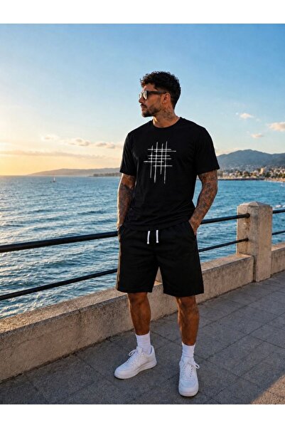FAEL LİFE SET UNISEX CU TRICOU ȘI PANTALONI SCURTĂ CU TĂIȘ LARG ȘI IMPRIMEU C...