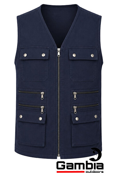 DostumGiyim Men's Relaxed Fit Multi-Pocket Summer Cotton Keten Fabric Vest wi...