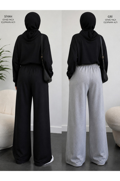 BERYY MODA Double Black and Gray Sweatpants - Wide Leg Design Suitable for Hijab Outfits