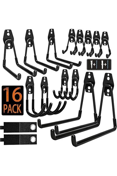 The Bros Garage Storage Hooks, 16-Pack Heavy Duty Steel Wall Mount Hooks, Ant...