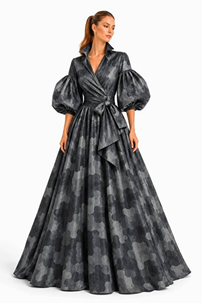 UNTIMELY Balloon Sleeves & Belted Amorphous Camouflage Patterned Poplin Maxi ...