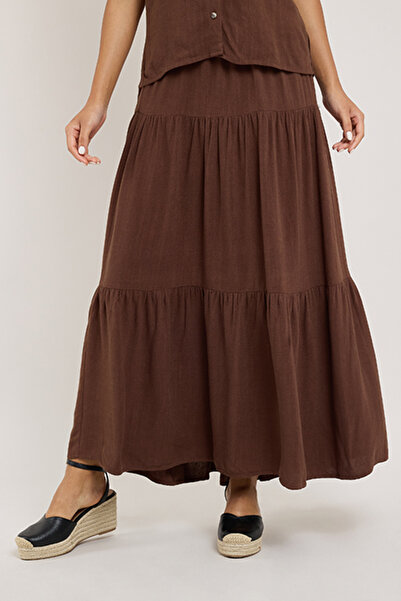 R&B Solid Tiered Skirt with Elastic Waist