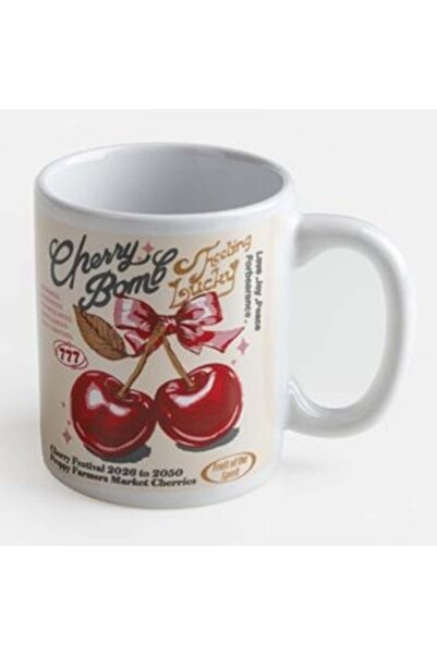OEM White Ceramic Mug with Cherry Pattern 125 ml