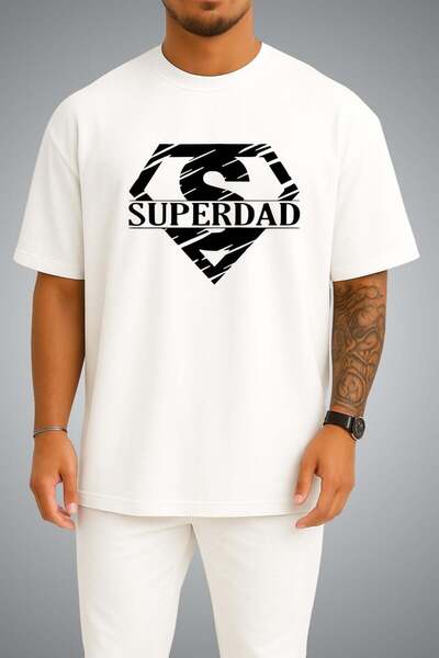 Bahriyeli Collection تي شيرت للجنسين مطبوع عليه Superdad على الصدر مقاس كبير