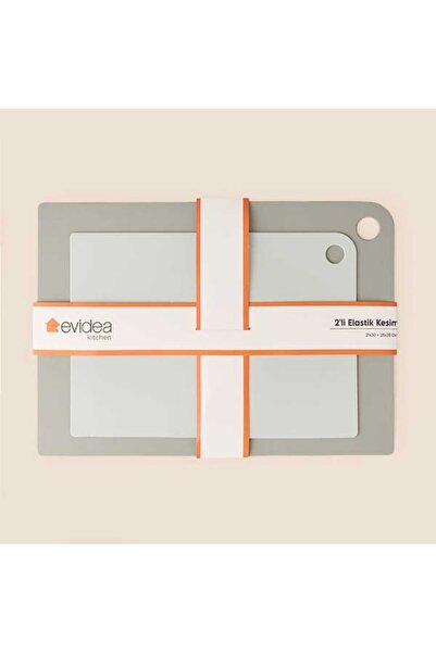 Evidea Kitchen 2'li Elastik Kesim Panosu - Gri - 21x30 + 25x35 cm