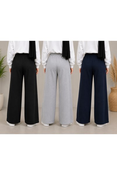 ADR MODA 3-Piece Black Gray Navy Blue Wide Leg Sweatpants for Daily Use Plus Size