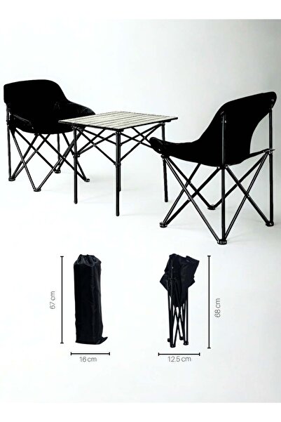 Generic Outdoor Folding Camping Chair & Table Set, 2 Chair 69x46x63 cm, Table...