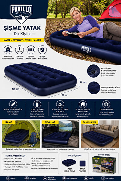 BESTWAY Pavillo Tek Kişilik Şişme Yatak 188x99x28 cm Kamp ve Misafir Yatağı