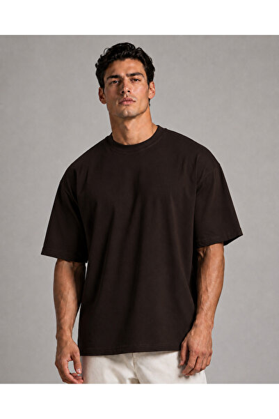 metsawear Men's Premium Oversize Dark Brown Basic T-Shirt – European Fit, Com...